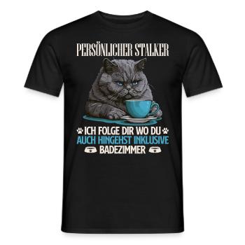 British Shorthair PERSONAL STALKER Funny - Men's T-Shirt - black - Front - AI Model Male 178 light (178cm)