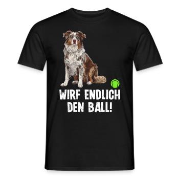 Australian Shepherd FINALLY THROW THE BALL! - Men's T-Shirt - black - Front - AI Model Male 178 light (178cm)