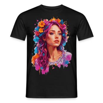 Fille aux fleurs 🌸 - T-shirt homme - noir - Devant - AI Model Male 178 light (178cm)
