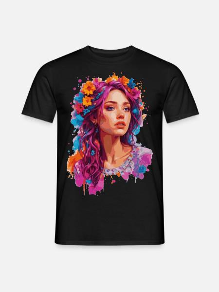 Mädchen mit Blumen 🌸 - Männer T-Shirt - Schwarz