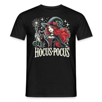 Mystische Hexe und Katze mit Hocus Pocus - Männer T-Shirt - Schwarz - Vorne - AI Model Male 178 light (178cm)