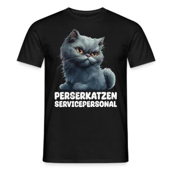 CHAT PERSAN SERVICE STAFF Drôle de chat persan - T-shirt homme - noir - Devant - AI Model Male 178 light (178cm)