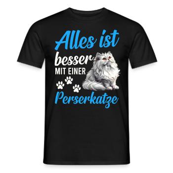 Chat persan TOUT VA MIEUX AVEC UN CHAT PERSAN - T-shirt homme - noir - Devant - AI Model Male 178 light (178cm)