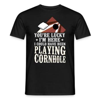 Joueur de sac de haricots de l’équipe Cornhole - T-shirt homme - noir - Devant - AI Model Male 178 light (178cm)