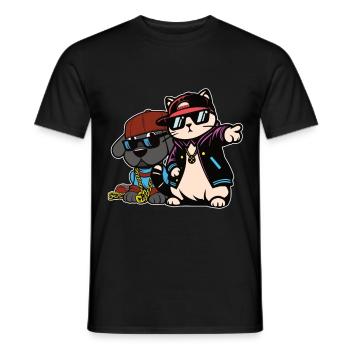 Dog and cat in hip hop style - Men's T-Shirt - black - Front - AI Model Male 178 light (178cm)