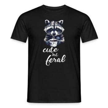 Mignon mais sauvage buveur de café raton laveur dessin animé - T-shirt homme - noir - Devant - AI Model Male 178 light (178cm)