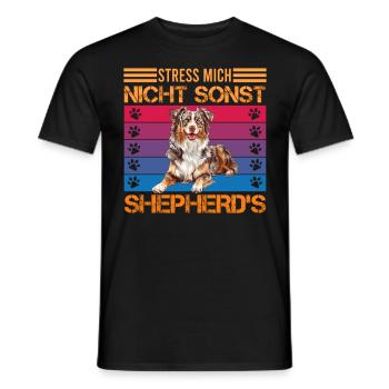 Aussie STRESS ME NOT ELSE SHEPHERDS Funny - Men's T-Shirt - black - Front - AI Model Male 178 light (178cm)