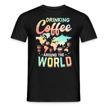 Drinking Coffee Around The World - Männer T-Shirt - Schwarz - Vorne - AI Model Male 178 light (178cm)