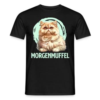 Chat persan MORNING POUCH Drôle Propriétaire - T-shirt homme - noir - Devant - AI Model Male 178 light (178cm)
