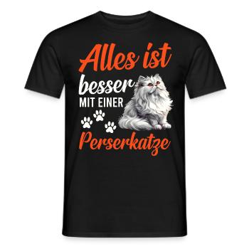 Chat persan TOUT VA MIEUX AVEC UN CHAT PERSAN - T-shirt homme - noir - Devant - AI Model Male 178 light (178cm)