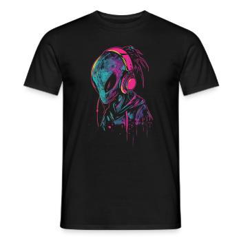 Headphones DJ Alien UFO Alien Festival - Men's T-Shirt - black - Front - AI Model Male 178 light (178cm)