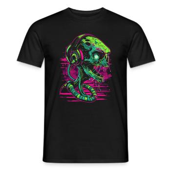 Außerirdischer DJ mit Kopfhörer Festival Alien UFO - Männer T-Shirt - Schwarz - Vorne - AI Model Male 178 light (178cm)