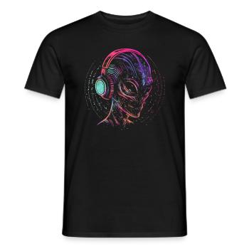DJ Alien UFO Alien Festival with Headphones - Men's T-Shirt - black - Front - AI Model Male 178 light (178cm)