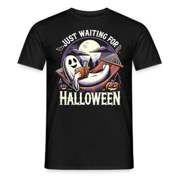 Waiting for Halloween with book and ghost - Men's T-Shirt - black - Front - AI Model Male 178 light (178cm)