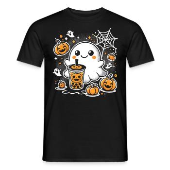 Halloween T-Shirt: Geist mit Kürbis Bubbletea - Männer T-Shirt - Schwarz - Vorne - AI Model Male 178 light (178cm)
