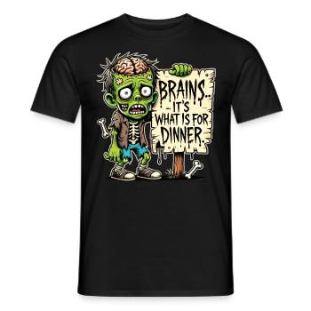 Funny Halloween T-Shirt with Zombie Dinner Motif - Men's T-Shirt - black - Front - AI Model Male 178 light (178cm)