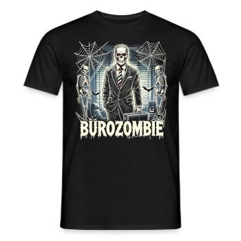 Office Zombie Halloween T-Shirt – Skeleton in a Suit - Men's T-Shirt - black - Front - AI Model Male 178 light (178cm)
