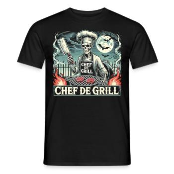 Skeleton Chef at the Grill Halloween – Chef de Grill - Men's T-Shirt - black - Front - AI Model Male 178 light (178cm)