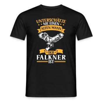 Le vieil homme des fauconniers colporte la fauconnerie - T-shirt homme - noir - Devant - AI Model Male 178 light (178cm)