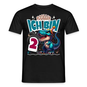 T Rex Dinosaurier 2. Geburtstag Kindergeburtstag - Männer T-Shirt - Schwarz - Vorne - AI Model Male 178 light (178cm)