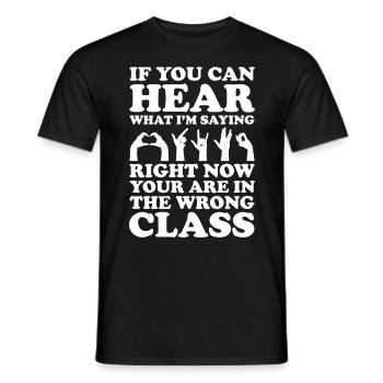 Professeur d’ASL Langue des signes américaine - T-shirt homme - noir - Devant - AI Model Male 178 light (178cm)