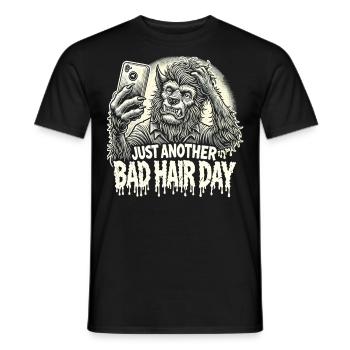 Cartoon Werwolf T-Shirt - Bad Hair Day - Männer T-Shirt - Schwarz - Vorne - AI Model Male 178 light (178cm)