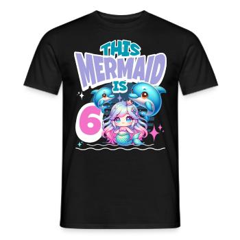 Mermaid 6th Birthday Girl Kids - Men's T-Shirt - black - Front - AI Model Male 178 light (178cm)