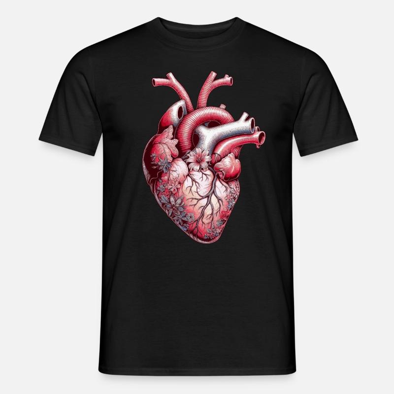 Anatomisches Herz Blumen - Männer T-Shirt - Schwarz