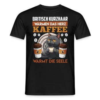 Coffee fan BRITISH SHORTHAIR WARMS HEART COFFEE - Men's T-Shirt - black - Front - AI Model Male 178 light (178cm)