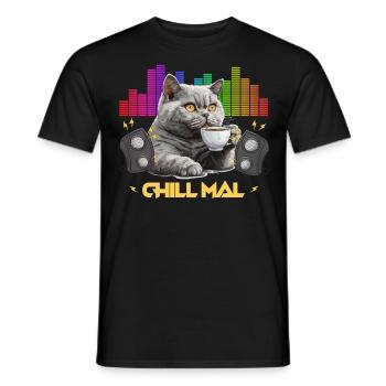 British Shorthair Cat CHILL MAL Funny - Men's T-Shirt - black - Front - AI Model Male 178 light (178cm)