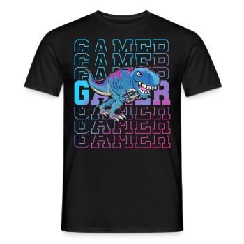 Gamer Gaming Zocken T Rex - Männer T-Shirt - Schwarz - Vorne - AI Model Male 178 light (178cm)