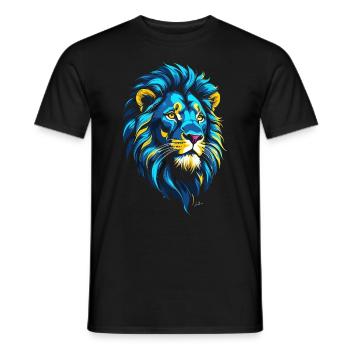 Goldener und blauer Löwenkopf - Männer T-Shirt - Schwarz - Vorne - AI Model Male 178 light (178cm)