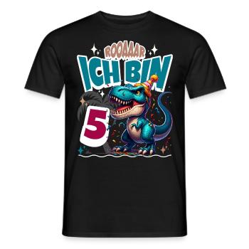 T Rex Dinosaurier 5. Geburtstag Kindergeburtstag - Männer T-Shirt - Schwarz - Vorne - AI Model Male 178 light (178cm)