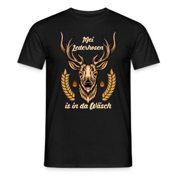 Munich folk festival MEI LEDERHOSEN IS IN DA WÄSCH - Men's T-Shirt - black - Front - AI Model Male 178 light (178cm)
