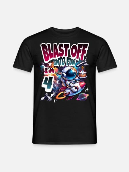 Astronaut 4th Birthday Space - Men's T-Shirt - black