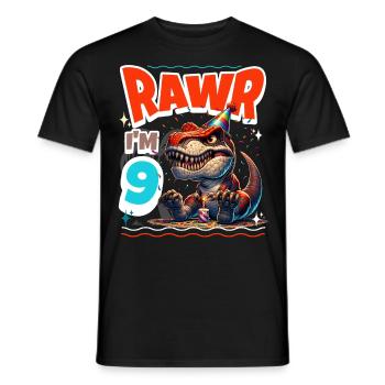9th Birthday Rawr T Rex Dinosaur - Men's T-Shirt - black - Front - AI Model Male 178 light (178cm)