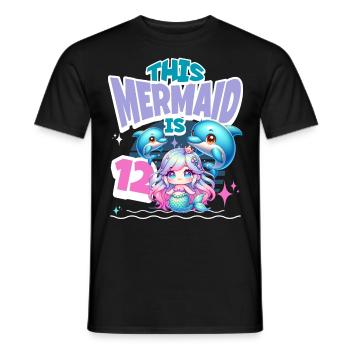 Mermaid 12th Birthday Girl Kids - Men's T-Shirt - black - Front - AI Model Male 178 light (178cm)