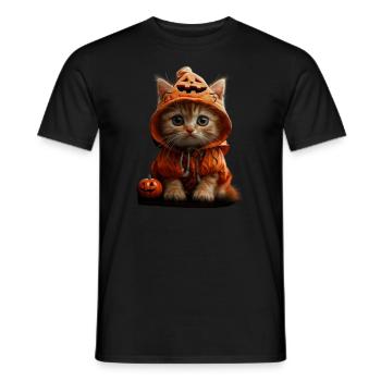 Chaton en look citrouille - Tenue d’Halloween - T-shirt homme - noir - Devant - AI Model Male 178 light (178cm)