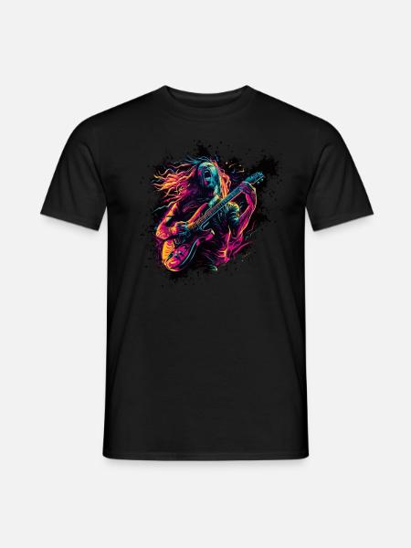 Gitarrist E-Gitarre Rock Punk Metal Splash Neon - Männer T-Shirt - Schwarz