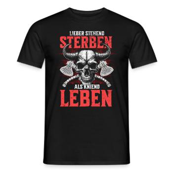 Nordic Skull Prefer Standing Die Tattoo Design - Men's T-Shirt - black - Front - AI Model Male 178 light (178cm)
