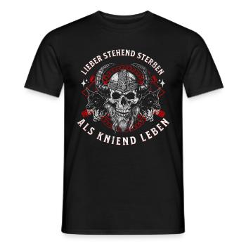 Viking Skull Horned Helmet Standing Die Design - Men's T-Shirt - black - Front - AI Model Male 178 light (178cm)