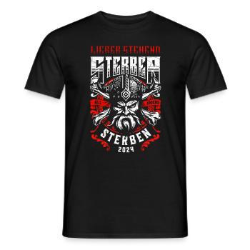 Lieber stehend sterben Wikingerhelm Tattoo 2024 - Männer T-Shirt - Schwarz - Vorne - AI Model Male 178 light (178cm)