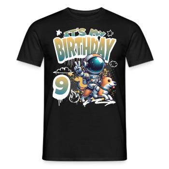 Astronaute 9e anniversaire Chien de l'espace drôle - T-shirt homme - noir - Devant - AI Model Male 178 light (178cm)