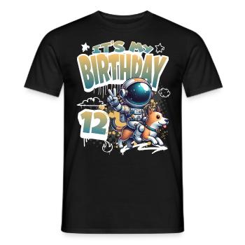 Astronaute 12e anniversaire Chien de l'espace drôle - T-shirt homme - noir - Devant - AI Model Male 178 light (178cm)