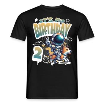 Astronaute 2e anniversaire Chien de l'espace drôle - T-shirt homme - noir - Devant - AI Model Male 178 light (178cm)