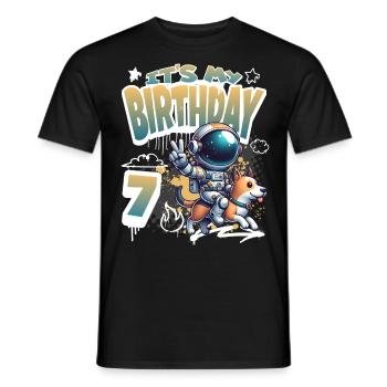 Astronaute 7e anniversaire Chien de l'espace drôle - T-shirt homme - noir - Devant - AI Model Male 178 light (178cm)