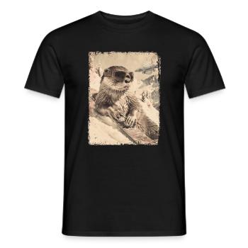 UFO Retro Vintage Uncanny Alien Chill Otter - Männer T-Shirt - Schwarz - Vorne - AI Model Male 178 light (178cm)