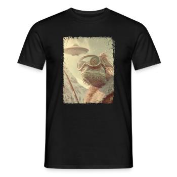 UFO Retro Vintage Uncanny Alien Ski Lizard - Männer T-Shirt - Schwarz - Vorne - AI Model Male 178 light (178cm)