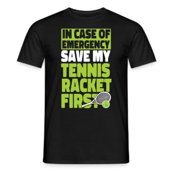 Funny Tennis Player Racket In Case - Men's T-Shirt - black - Front - AI Model Male 178 light (178cm)