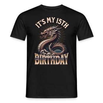 Dragon 15th Birthday Dragon - Men's T-Shirt - black - Front - AI Model Male 178 light (178cm)